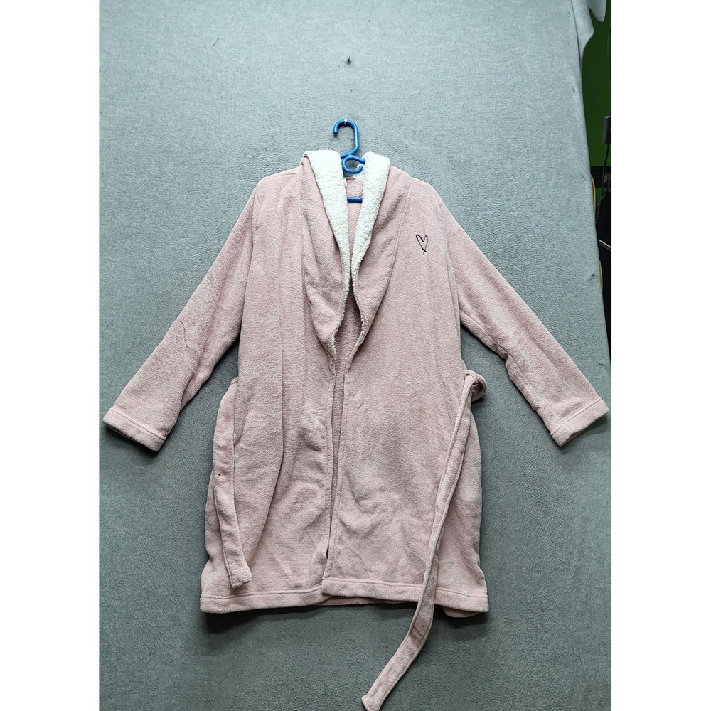 Victoria's Secret Women Sleepwear M/L Pink Heart Embroidery Robe Cozy Sherpa